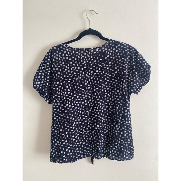 J.Crew Women’s Navy & White Floral Cotton Tie-Front Short Sleeve Top Size S - Picture 2 of 5